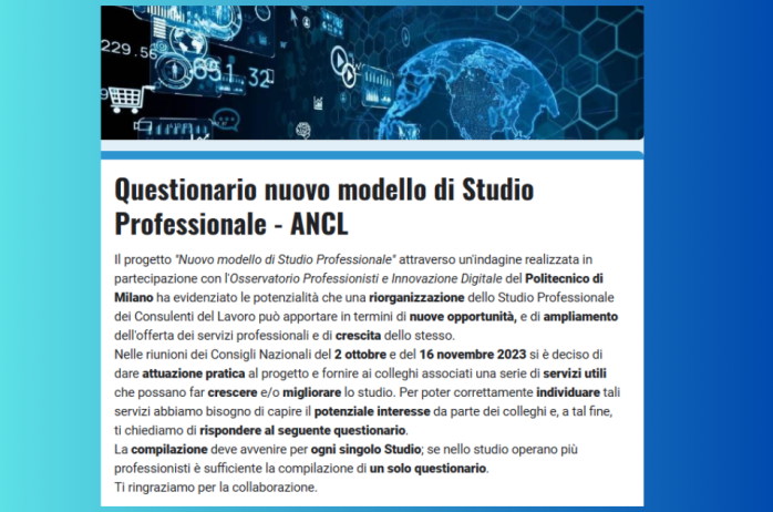 Questionario ANCL - Nuovo modello di Studio Professionale 