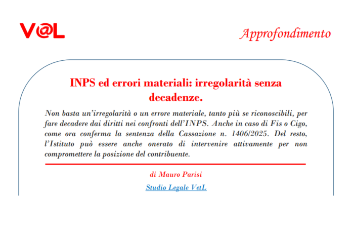 INPS ed errori materiali: irregolarità senza decadenze