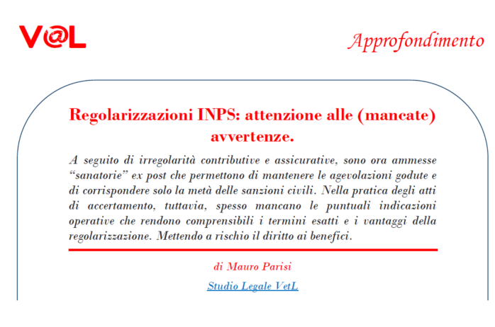Regolarizzazioni INPS: attenzione alle (mancate) avvertenze