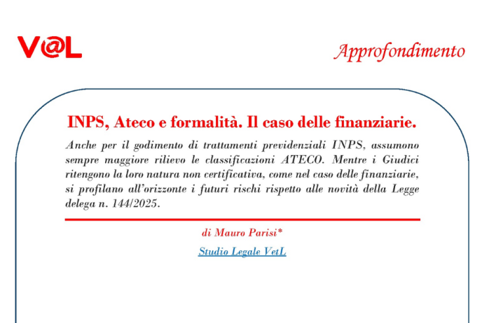 INPS, Ateco e formalità. Il caso delle finanziarie.