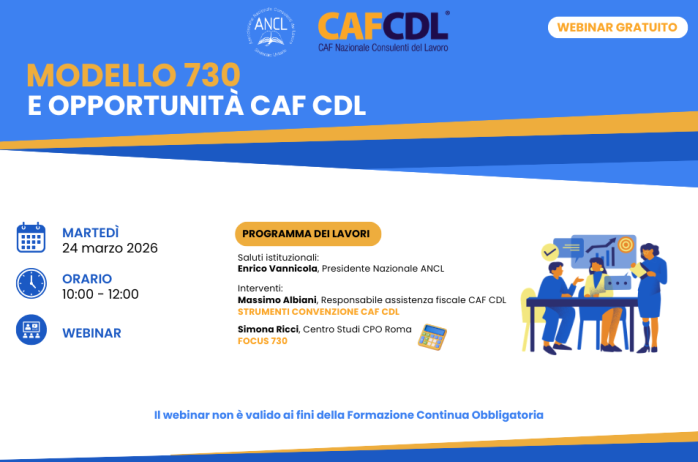 Webinar ANCl - Modello 730 e opportunità CAF CDL