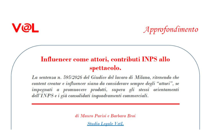 Influencer come attori, contributi INPS allo spettacolo