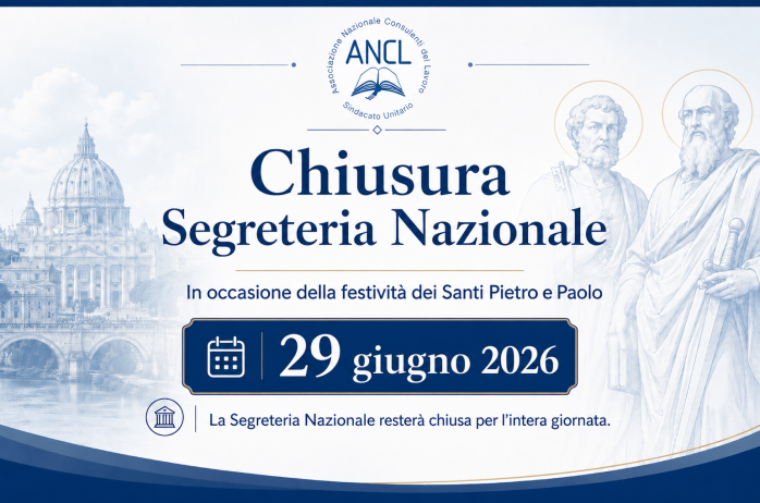 Chiusura della Segreteria Nazionale - 29 giugno 2026