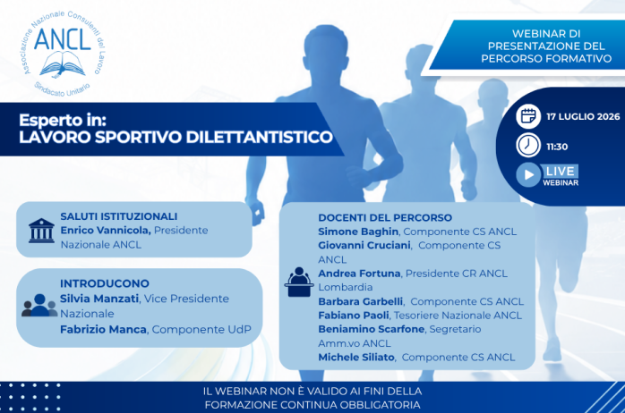 Webinar di presentazione del percorso formativo 'Esperto in Lavoro Sportivo Dilettantistico'