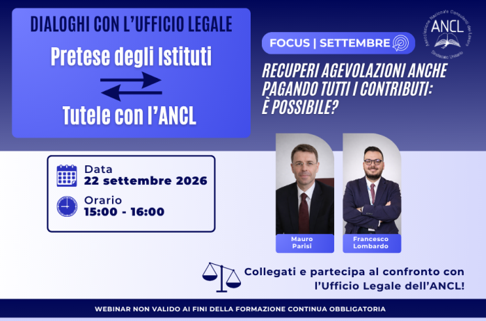 Webinar ANCL: Dialoghi con l'Ufficio Legale - 22 settembre 2026