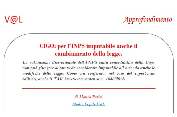 CIGO: per l'INPS imputabile anche il cambiamento della legge